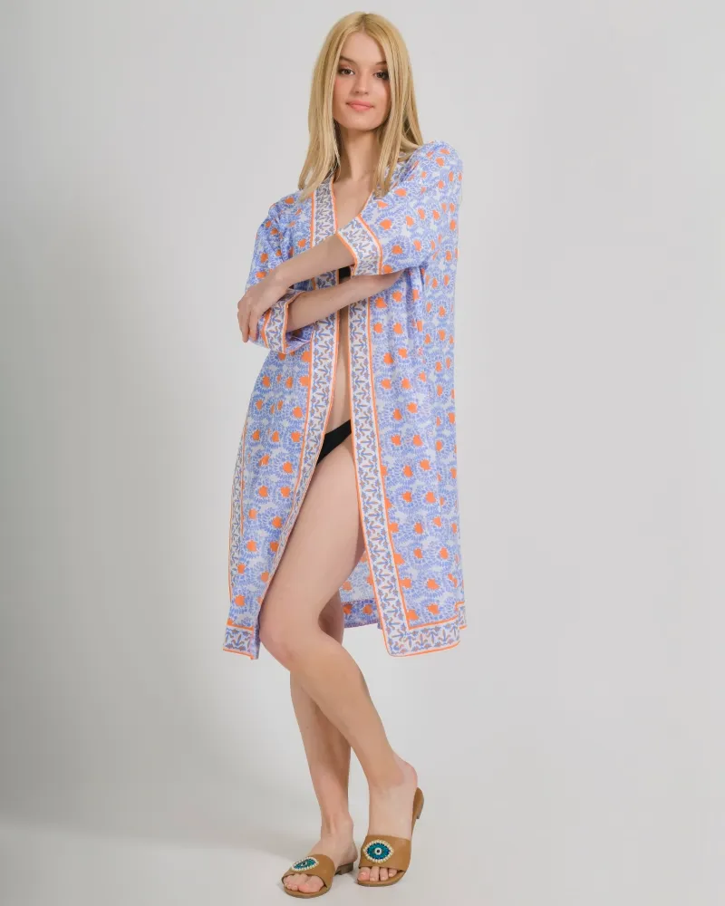 ΚΙΜΟΝΟ ΜΕ ΜΑΚΡΥ ΠΟΡΤΟΚΑΛΙ/ ΜΠΛΕ ΜΕ ΣΧΕΔΙΑ ΟΝΕ SIZE (100% COTTON)