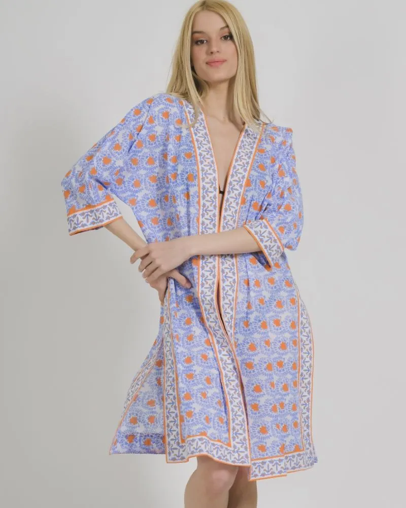 ΚΙΜΟΝΟ ΜΕ ΜΑΚΡΥ ΠΟΡΤΟΚΑΛΙ/ ΜΠΛΕ ΜΕ ΣΧΕΔΙΑ ΟΝΕ SIZE (100% COTTON)