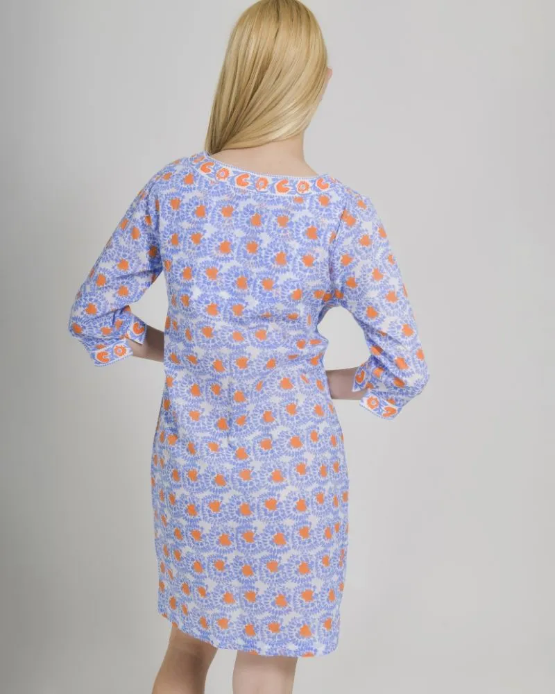 ΦΟΡΕΜΑ/TUNIC ΠΟΡΤΟΚΑΛΙ/ΜΠΛΕ ΜΕ ΣΧΕΔΙΑ ΟΝΕ SIZE (100% COTTON)