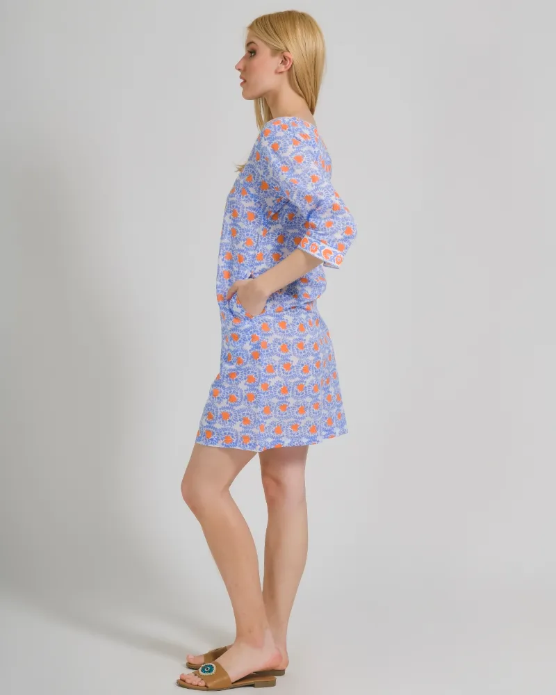 ΦΟΡΕΜΑ/TUNIC ΠΟΡΤΟΚΑΛΙ/ΜΠΛΕ ΜΕ ΣΧΕΔΙΑ ΟΝΕ SIZE (100% COTTON)