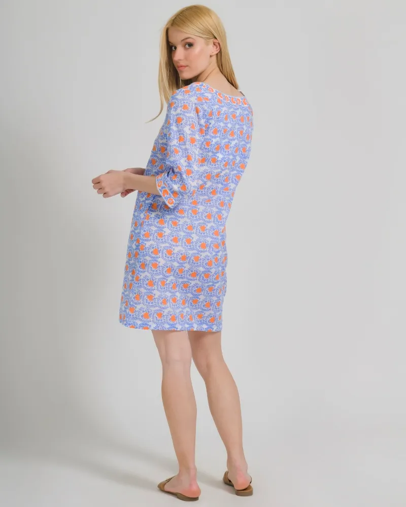 ΦΟΡΕΜΑ/TUNIC ΠΟΡΤΟΚΑΛΙ/ΜΠΛΕ ΜΕ ΣΧΕΔΙΑ ΟΝΕ SIZE (100% COTTON)