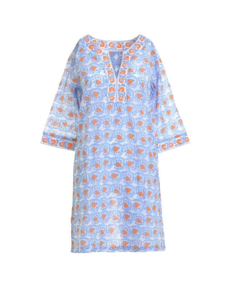 ΦΟΡΕΜΑ/TUNIC ΠΟΡΤΟΚΑΛΙ/ΜΠΛΕ ΜΕ ΣΧΕΔΙΑ ΟΝΕ SIZE (100% COTTON)