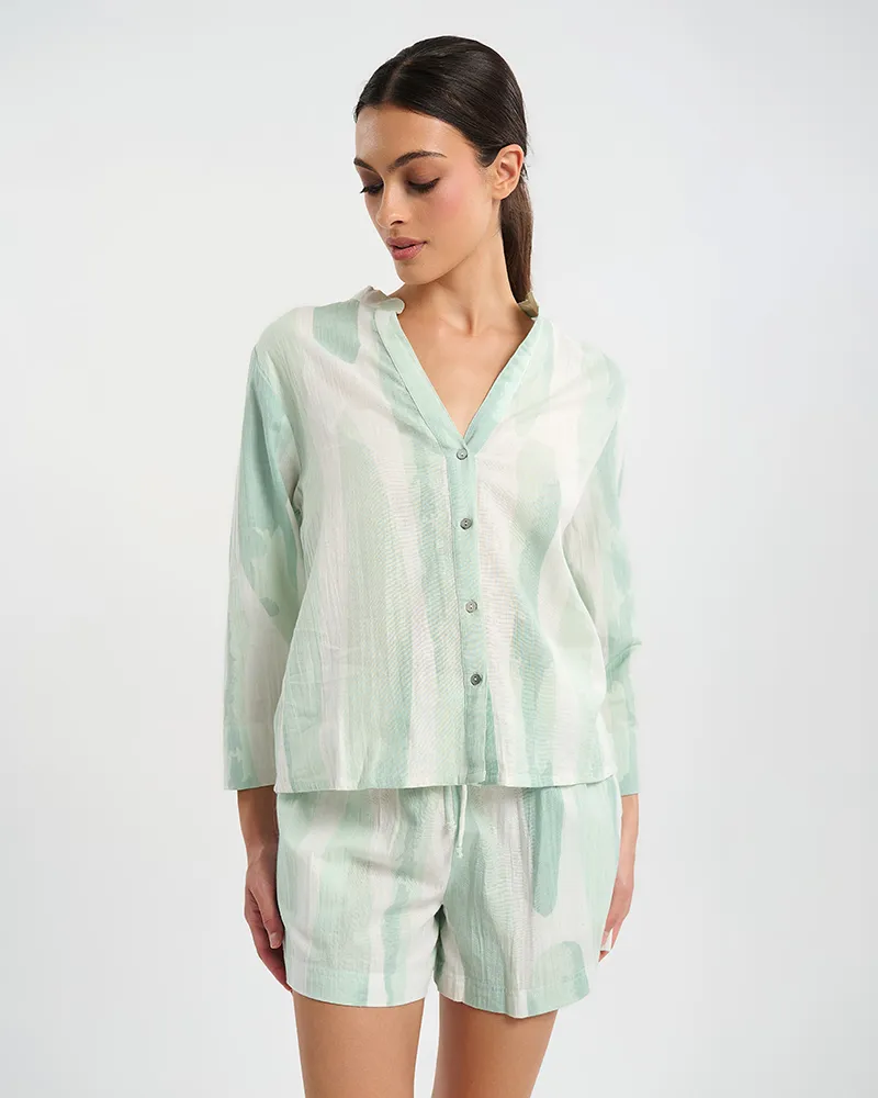 ΚΟΝΤΟΜΑΝΙΚΟ ΠΟΥΚΑΜΙΣΟ ΠΡΆΣΙΝΟ/ΛΕΥΚΌ ONE SIZE ( 30% LINEN 70% COTTON) ΚΟΝΤΟΜΑΝΙΚΟ ΠΟΥΚΑΜΙΣΟ ΠΡΆΣΙΝΟ/ΛΕΥΚΌ ONE SIZE ( 30% LINEN 70% COTTON)