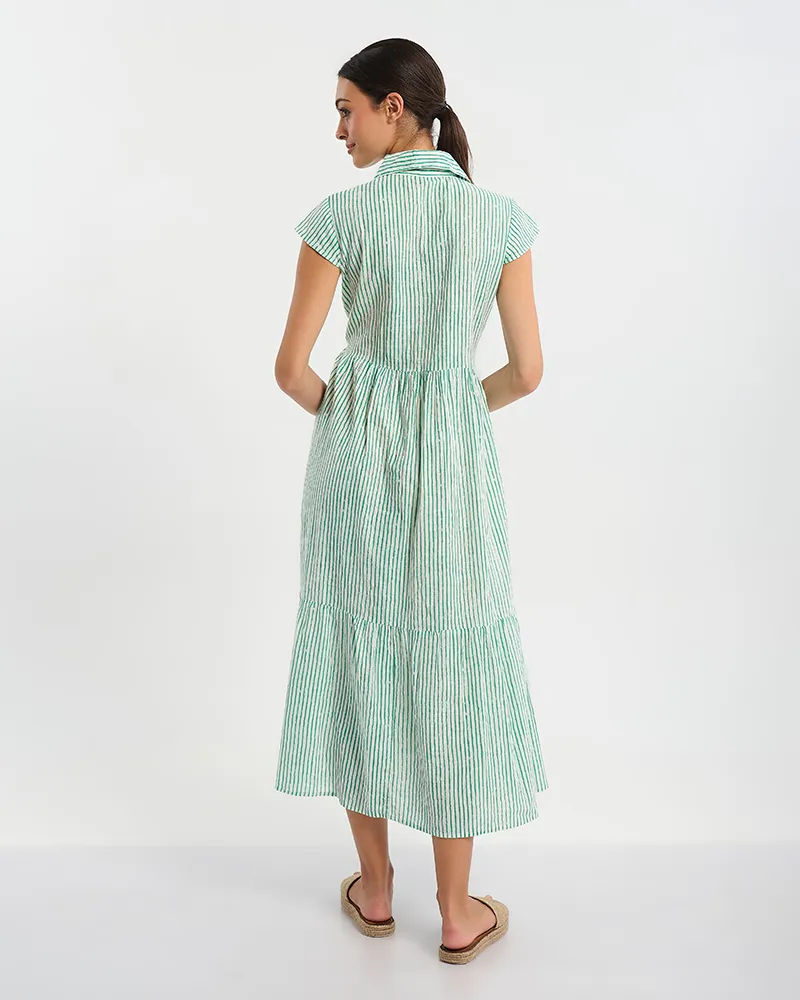 ΦΟΡΕΜΑ ΜΑΚΡΥ ΑΜΑΝΙΚΟ ΣΕ ΛΕΥΚΌ ΜΕ ΠΡΑΣΙΝΕΣ ΡΙΓΕΣ ONE SIZE (100 % COTTON)