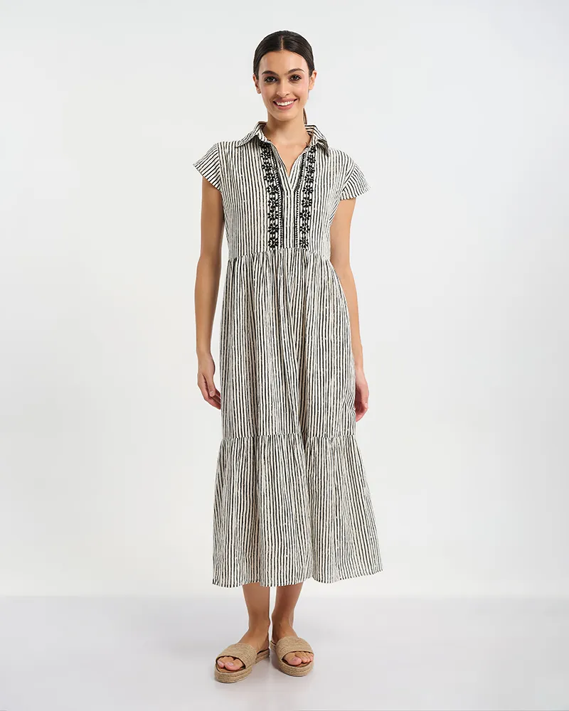 ΦΟΡΕΜΑ ΜΑΚΡΥ ΑΜΑΝΙΚΟ ΣΕ ΛΕΥΚΌ ΜΕ ΜΑΥΡΕΣ ΡΙΓΕΣ ONE SIZE (100 % COTTON)