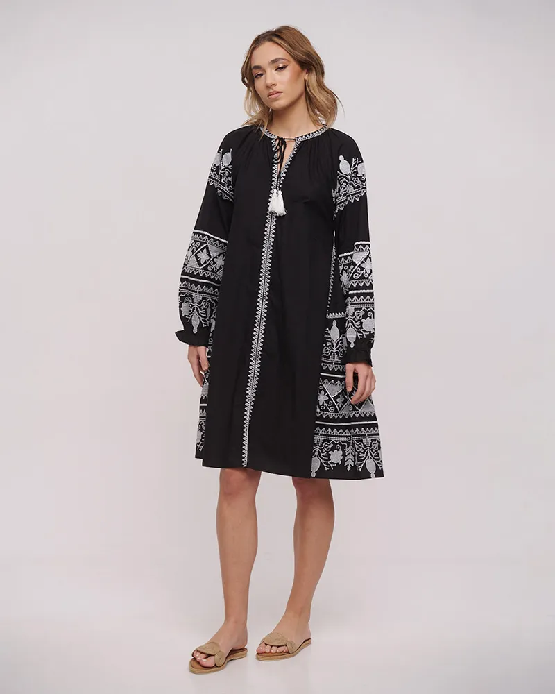 ΦΟΡΕΜΑ/ΚΑΦΤΑΝΙ ΣΕ ΜΑΥΡΟ ΧΡΩΜΑ ΜΕ ΛΕΥΚΑ ΚΕΝΤΗΜΑΤΑ ONE SIZE (100% COTTON)