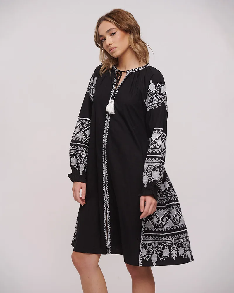 ΦΟΡΕΜΑ/ΚΑΦΤΑΝΙ ΣΕ ΜΑΥΡΟ ΧΡΩΜΑ ΜΕ ΛΕΥΚΑ ΚΕΝΤΗΜΑΤΑ ONE SIZE (100% COTTON)