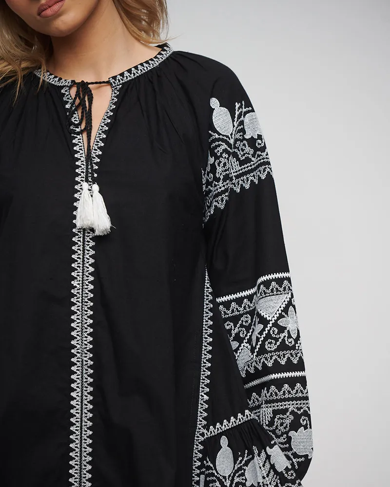 ΦΟΡΕΜΑ/ΚΑΦΤΑΝΙ ΣΕ ΜΑΥΡΟ ΧΡΩΜΑ ΜΕ ΛΕΥΚΑ ΚΕΝΤΗΜΑΤΑ ONE SIZE (100% COTTON)