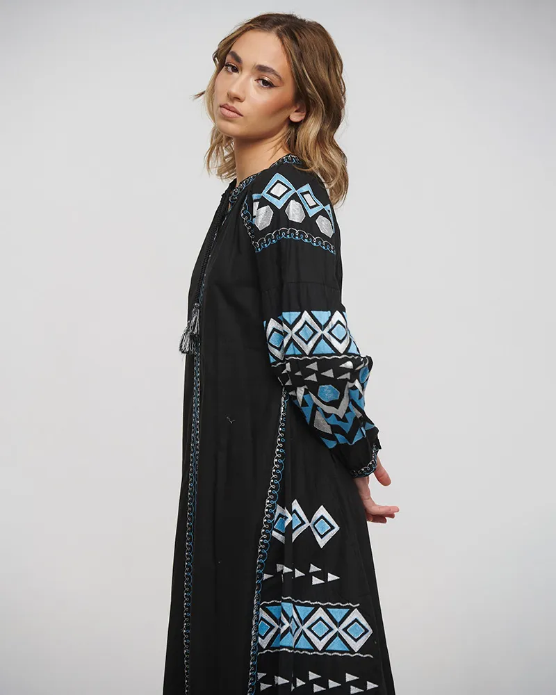 ΦΟΡΕΜΑ/ΚΑΦΤΑΝΙ ΜΑΚΡΥ ΣΕ ΜΑΥΡΟ ΧΡΩΜΑ ΜΕ ΛΕΥΚΑ/ΜΠΛΕ ΚΕΝΤΗΜΑΤΑ ONE SIZE (100% COTTON)