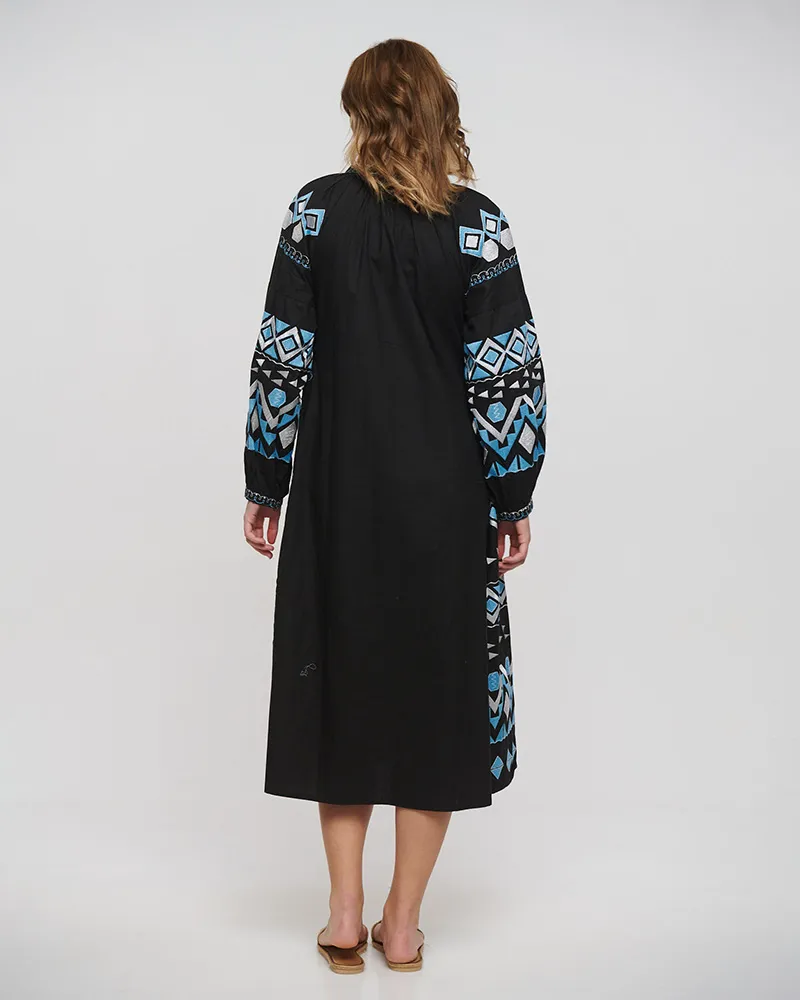 ΦΟΡΕΜΑ/ΚΑΦΤΑΝΙ ΜΑΚΡΥ ΣΕ ΜΑΥΡΟ ΧΡΩΜΑ ΜΕ ΛΕΥΚΑ/ΜΠΛΕ ΚΕΝΤΗΜΑΤΑ ONE SIZE (100% COTTON)