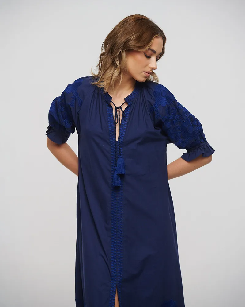 ΦΟΡΕΜΑ/ΚΑΦΤΑΝΙ ΜΑΚΡΥ ΣΕ ΜΠΛΕ ΧΡΩΜΑ ΜΕ ΜΠΛΕ ΚΕΝΤΗΜΑΤΑ ONE SIZE (100% COTTON)