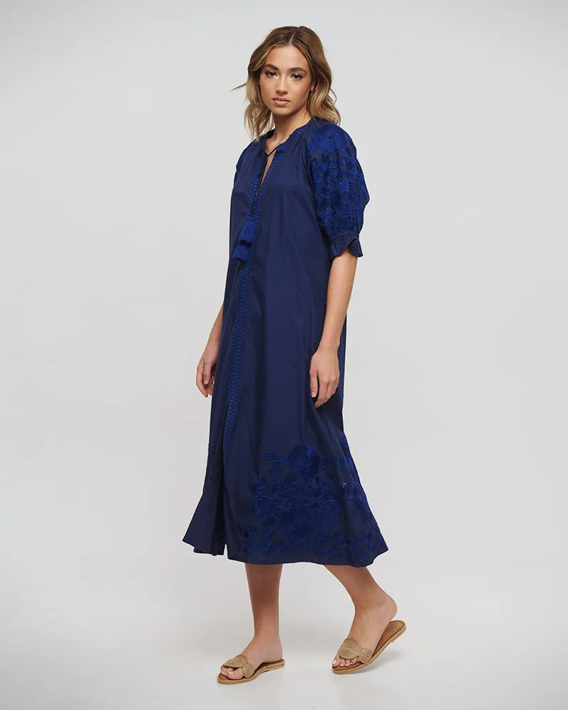 ΦΟΡΕΜΑ/ΚΑΦΤΑΝΙ ΜΑΚΡΥ ΣΕ ΜΠΛΕ ΧΡΩΜΑ ΜΕ ΜΠΛΕ ΚΕΝΤΗΜΑΤΑ ONE SIZE (100% COTTON)