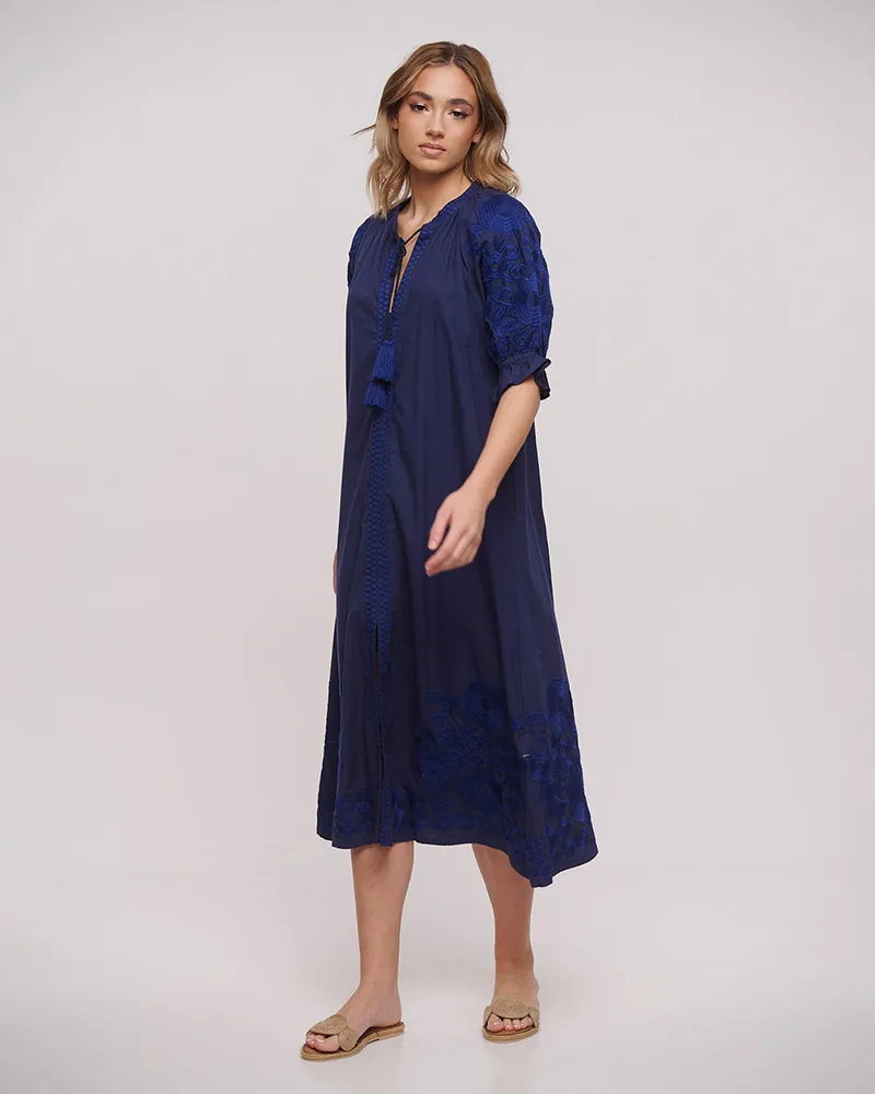 ΦΟΡΕΜΑ/ΚΑΦΤΑΝΙ ΜΑΚΡΥ ΣΕ ΜΠΛΕ ΧΡΩΜΑ ΜΕ ΜΠΛΕ ΚΕΝΤΗΜΑΤΑ ONE SIZE (100% COTTON)