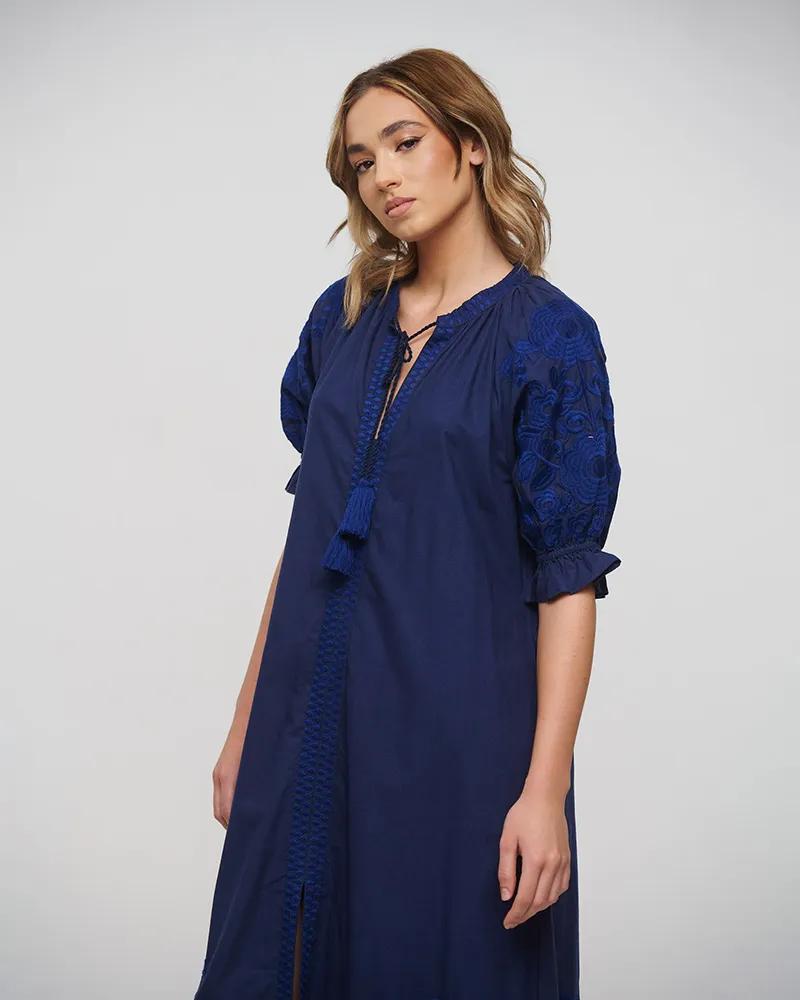 ΦΟΡΕΜΑ/ΚΑΦΤΑΝΙ ΜΑΚΡΥ ΣΕ ΜΠΛΕ ΧΡΩΜΑ ΜΕ ΜΠΛΕ ΚΕΝΤΗΜΑΤΑ ONE SIZE (100% COTTON)