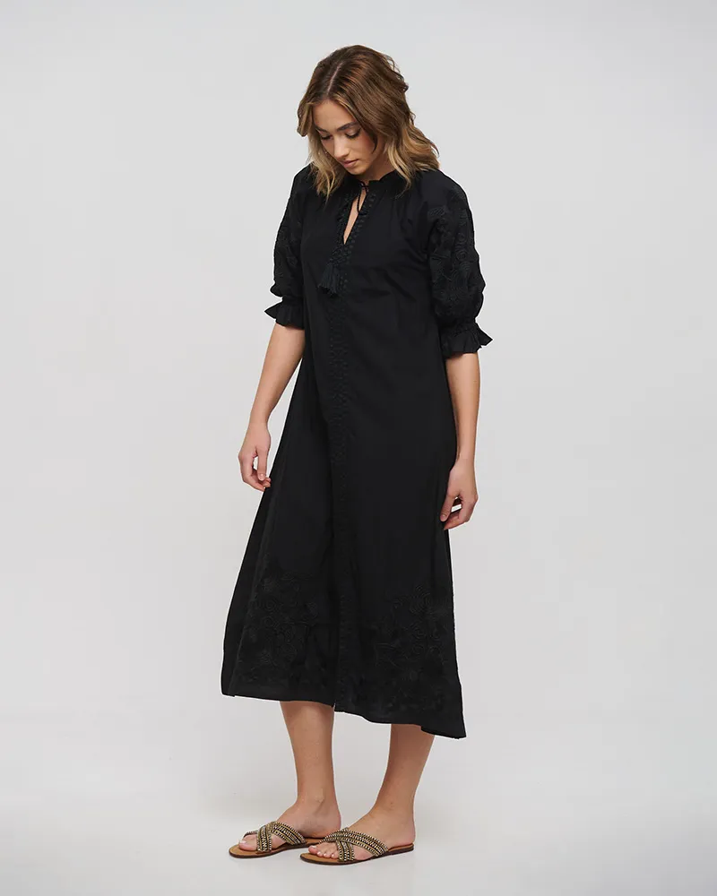 ΦΟΡΕΜΑ/ΚΑΦΤΑΝΙ ΜΑΚΡΥ ΣΕ ΜΑΥΡΟ ΧΡΩΜΑ ΜΕ ΜΑΥΡΑ ΚΕΝΤΗΜΑΤΑ ONE SIZE (100% COTTON)