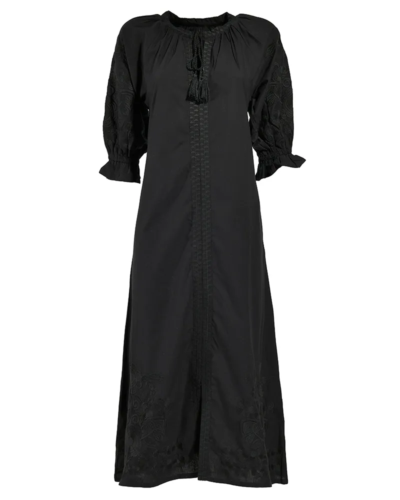 ΦΟΡΕΜΑ/ΚΑΦΤΑΝΙ ΜΑΚΡΥ ΣΕ ΜΑΥΡΟ ΧΡΩΜΑ ΜΕ ΜΑΥΡΑ ΚΕΝΤΗΜΑΤΑ ONE SIZE (100% COTTON)