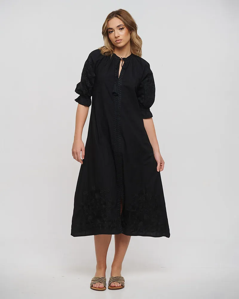 ΦΟΡΕΜΑ/ΚΑΦΤΑΝΙ ΜΑΚΡΥ ΣΕ ΜΑΥΡΟ ΧΡΩΜΑ ΜΕ ΜΑΥΡΑ ΚΕΝΤΗΜΑΤΑ ONE SIZE (100% COTTON)