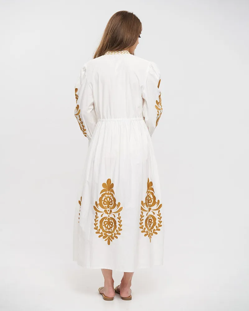 ΦΟΡΕΜΑ/ΚΑΦΤΑΝΙ ΜΑΚΡΥ ΣΕ ΛΕΥΚΟ ΧΡΩΜΑ ΜΕ ΧΡΥΣΑ ΚΕΝΤΗΜΑΤΑ ONE SIZE (100% COTTON)