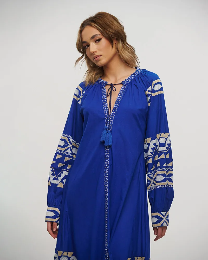 ΦΟΡΕΜΑ/ΚΑΦΤΑΝΙ ΜΑΚΡΥ ΣΕ ΜΠΛΕ ΧΡΩΜΑ ΜΕ ΛΕΥΚΑ/ΜΠΕΖ ΚΕΝΤΗΜΑΤΑ ONE SIZE (100% COTTON)