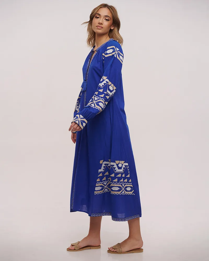 ΦΟΡΕΜΑ/ΚΑΦΤΑΝΙ ΜΑΚΡΥ ΣΕ ΜΠΛΕ ΧΡΩΜΑ ΜΕ ΛΕΥΚΑ/ΜΠΕΖ ΚΕΝΤΗΜΑΤΑ ONE SIZE (100% COTTON)