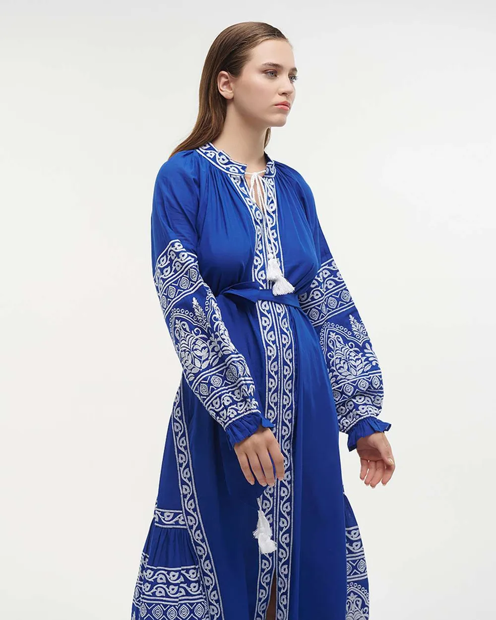 ΦΟΡΕΜΑ/ΚΑΦΤΑΝΙ ΜΑΚΡΥ ΣΕ ΜΠΛΕ ΧΡΩΜΑ ΜΕ ΛΕΥΚΑ ΚΕΝΤΗΜΑΤΑ ONE SIZE (100% COTTON)