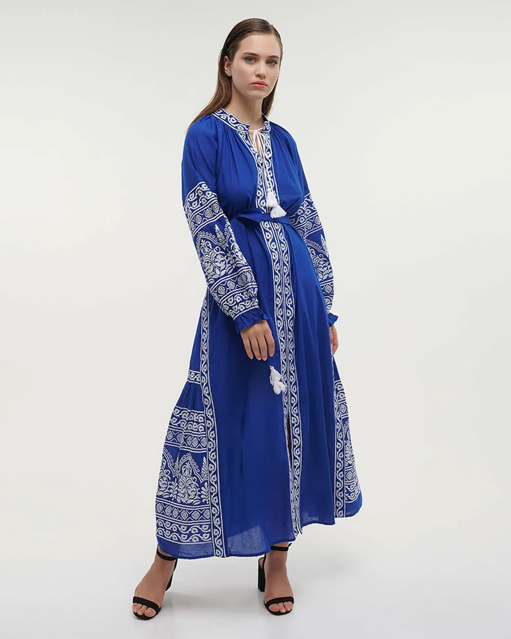 ΦΟΡΕΜΑ/ΚΑΦΤΑΝΙ ΜΑΚΡΥ ΣΕ ΜΠΛΕ ΧΡΩΜΑ ΜΕ ΛΕΥΚΑ ΚΕΝΤΗΜΑΤΑ ONE SIZE (100% COTTON)