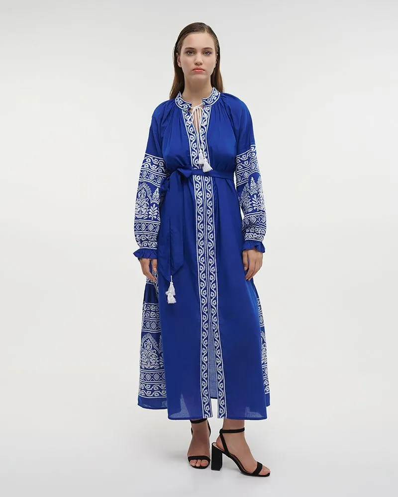 ΦΟΡΕΜΑ/ΚΑΦΤΑΝΙ ΜΑΚΡΥ ΣΕ ΜΠΛΕ ΧΡΩΜΑ ΜΕ ΛΕΥΚΑ ΚΕΝΤΗΜΑΤΑ ONE SIZE (100% COTTON)