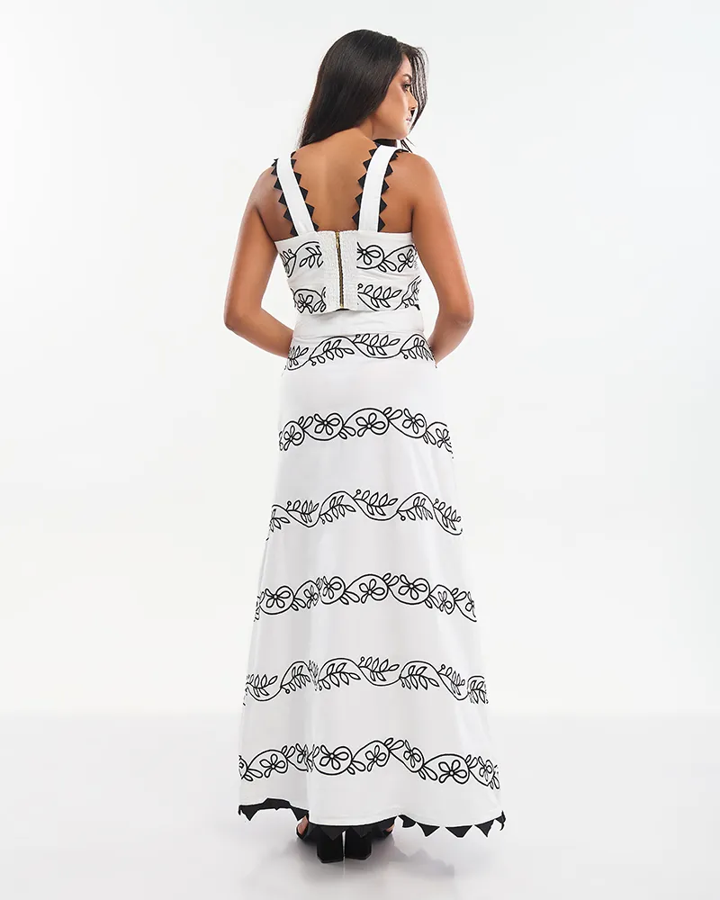 S/2 ΤΟΠ ΚΟΝΤΟ ΑΜΑΝΙΚΟ ΚΑΙ ΦΟΥΣΤΑ ΜΑΚΡΙΑ ΛΕΥΚΟ ΜΕ ΜΑΥΡΑ ΚΕΝΤΗΜΑΤΑ ONE SIZE (100% COTTON)