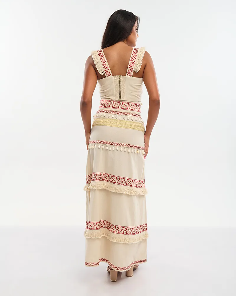 S/2 ΤΟΠ ΚΟΝΤΟ ΑΜΑΝΙΚΟ ΚΑΙ ΦΟΥΣΤΑ ΜΑΚΡΙΑ ΜΠΕΖ ΜΕ ΚΟΚΚΙΝΑ ΚΕΝΤΗΜΑΤΑ ONE SIZE (100% COTTON)