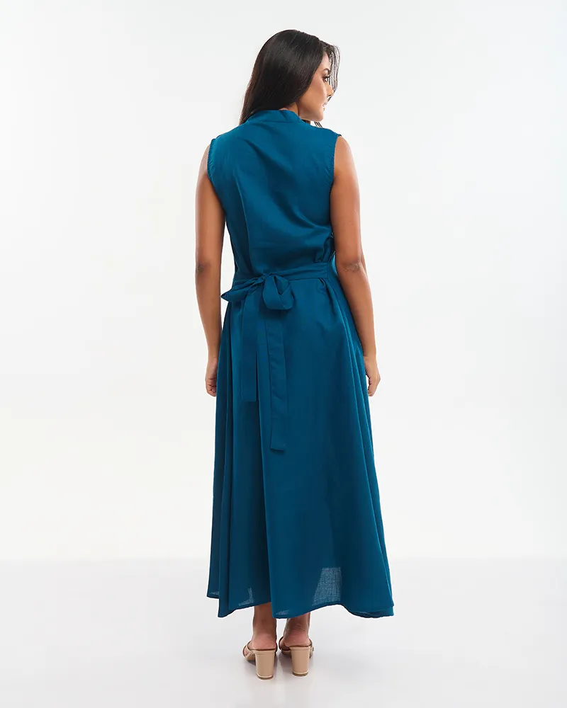 ΦΟΡΕΜΑ ΜΑΚΡΥ ΑΜΑΝΙΚΟ ΜΠΛΕ ΜΕ ΧΡΥΣΑ ΚΕΝΤΗΜΑΤΑ ONE SIZE (100% COTTON)