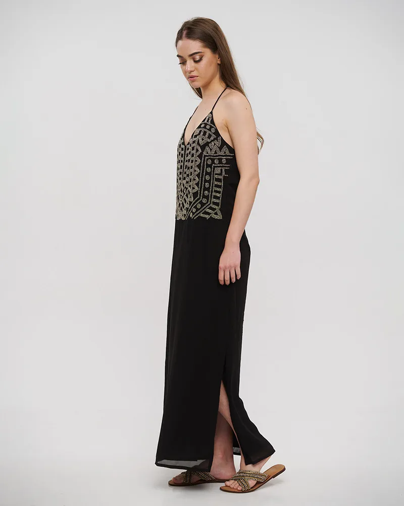 ΦΟΡΕΜΑ ΜΑΚΡΥ ΑΜΑΝΙΚΟ ΜΑΥΡΟ ΜΕ ΧΡΥΣΕΣ ΧΑΝΤΡΕΣ ONE SIZE (POLYGEORGET)