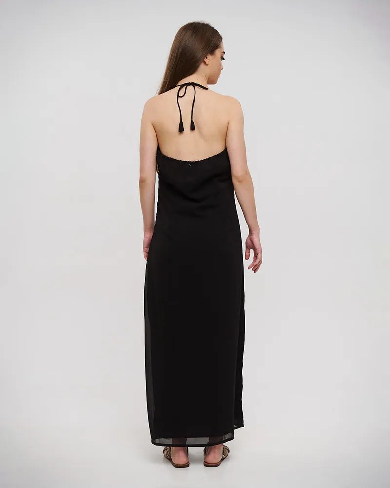 ΦΟΡΕΜΑ ΜΑΚΡΥ ΑΜΑΝΙΚΟ ΜΑΥΡΟ ΜΕ ΧΡΥΣΕΣ ΧΑΝΤΡΕΣ ONE SIZE (POLYGEORGET)