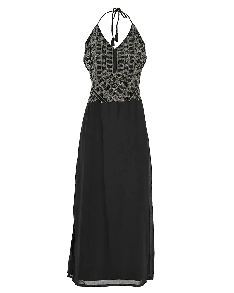 ΦΟΡΕΜΑ ΜΑΚΡΥ ΑΜΑΝΙΚΟ ΜΑΥΡΟ ΜΕ ΧΡΥΣΕΣ ΧΑΝΤΡΕΣ ONE SIZE (POLYGEORGET)