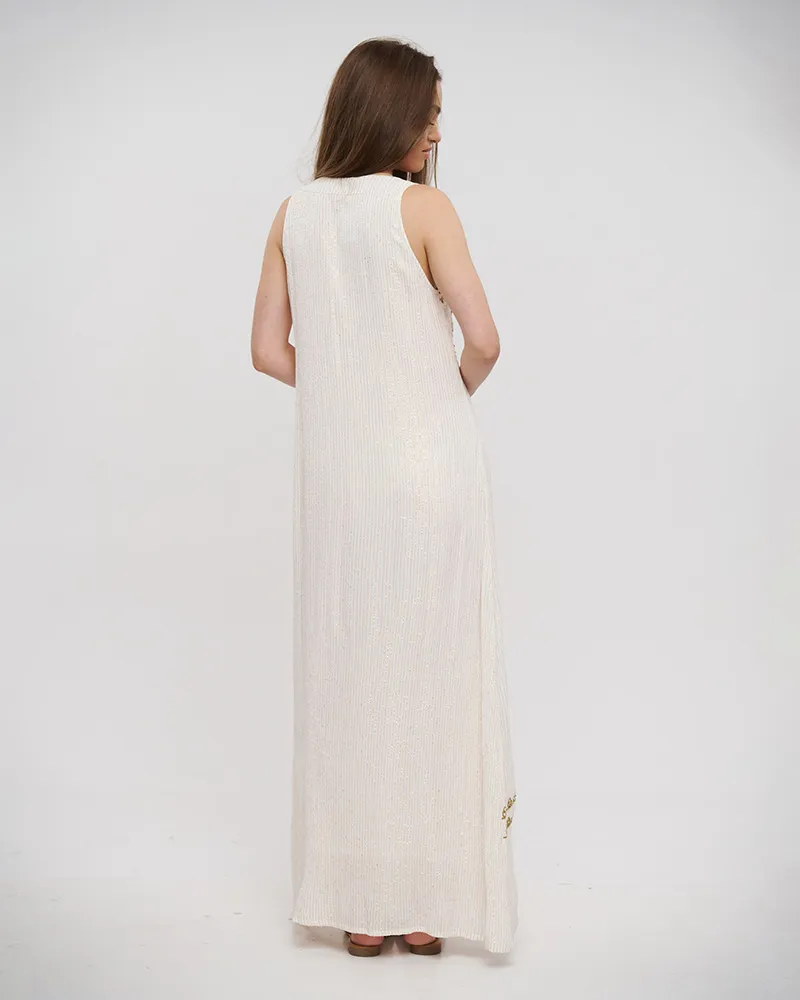 ΦΟΡΕΜΑ ΜΑΚΡΥ ΑΜΑΝΙΚΟ ΣΕ ΛΕΥΚΟ ΧΡΩΜΑ ΜΕ ΧΡΥΣΕΣ ΛΕΠΤΟΜΕΡΕΙΕΣ ONE SIZE (100% RAYON)