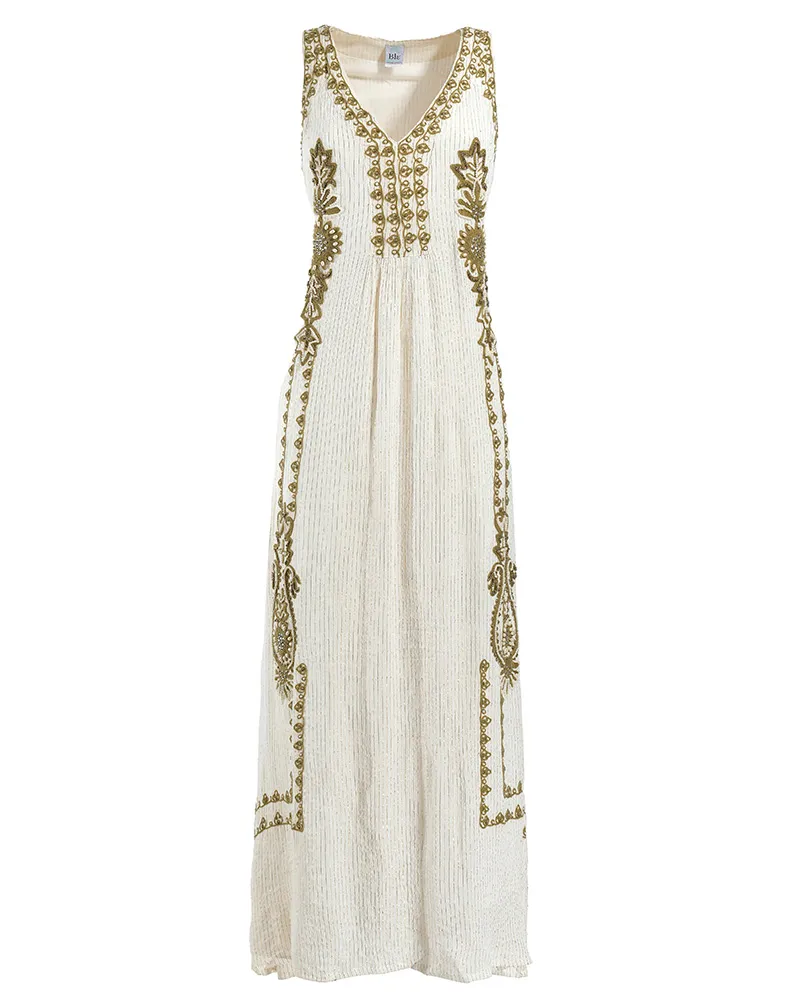 ΦΟΡΕΜΑ ΜΑΚΡΥ ΑΜΑΝΙΚΟ ΣΕ ΛΕΥΚΟ ΧΡΩΜΑ ΜΕ ΧΡΥΣΕΣ ΛΕΠΤΟΜΕΡΕΙΕΣ ONE SIZE (100% RAYON)