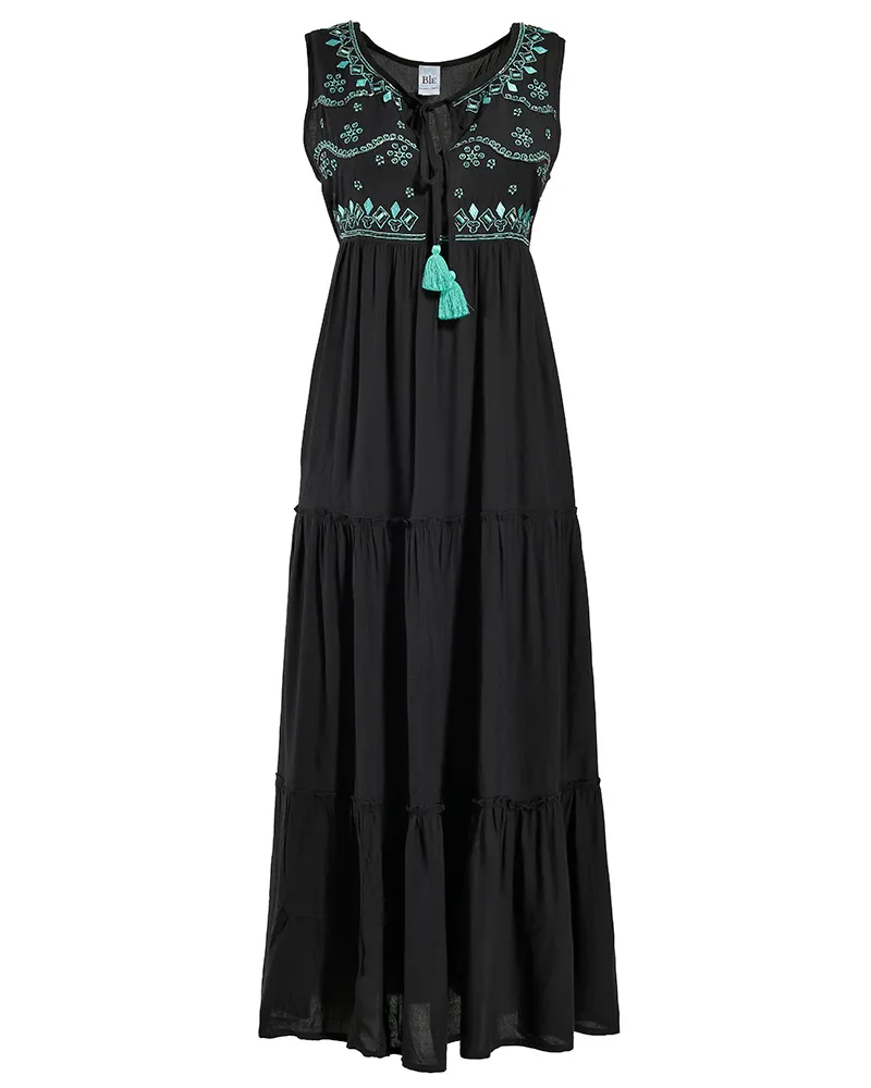 ΦΟΡΕΜΑ ΜΑΚΡΥ ΑΜΑΝΙΚΟ ΜΑΥΡΟ ΜΕ ΓΑΛΑΖΙΕΣ ΛΕΠΤΟΜΕΡΕΙΕΣ ONE SIZE (100%RAYON)