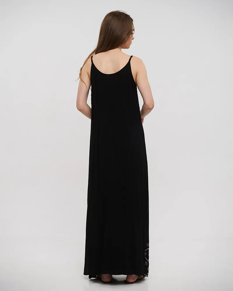 ΦΟΡΕΜΑ ΜΑΚΡΥ ΑΜΑΝΙΚΟ ΣΕ ΜΑΥΡΟ ΧΡΩΜΑ ΜΕ ΧΡΥΣΕΣ/ΚΑΦΕ ΛΕΠΤΟΜΕΡΕΙΕΣ ONE SIZE (100% RAYON)