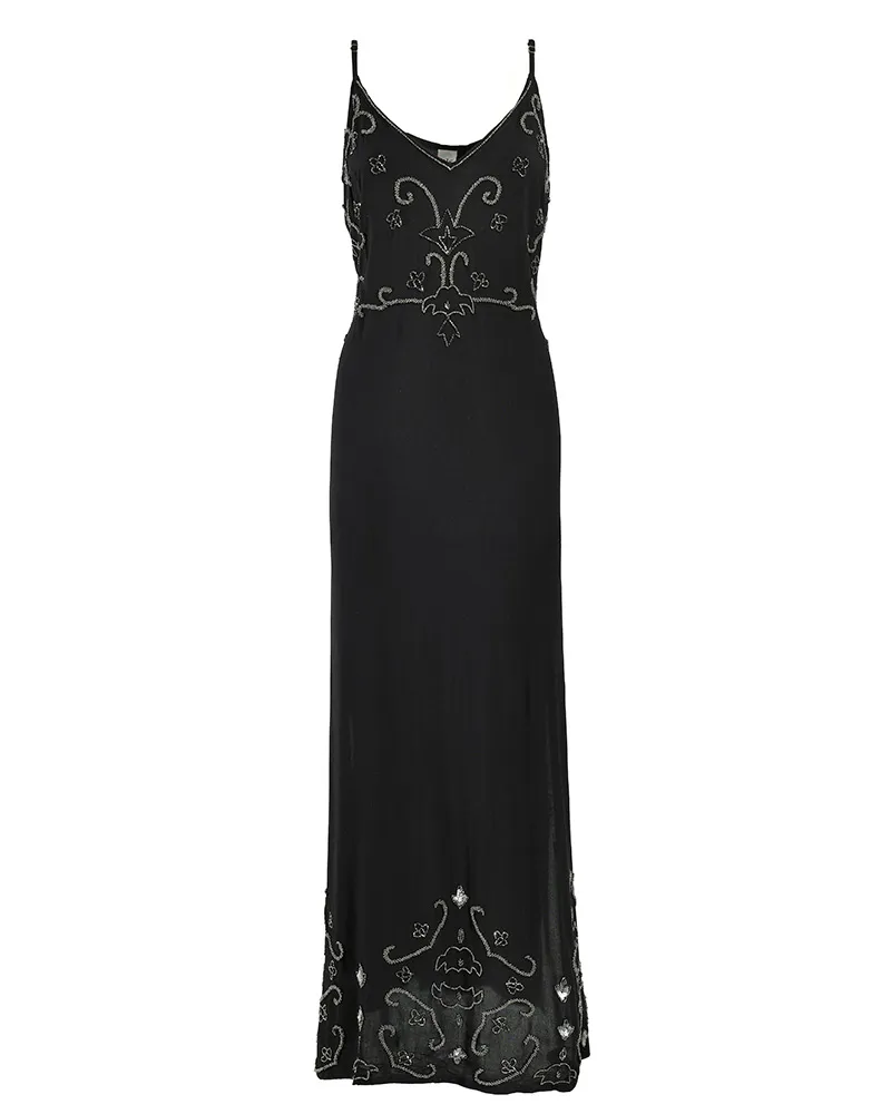 ΦΟΡΕΜΑ ΜΑΚΡΥ ΑΜΑΝΙΚΟ ΣΕ ΜΑΥΡΟ ΧΡΩΜΑ ΜΕ ΧΡΥΣΕΣ/ΚΑΦΕ ΛΕΠΤΟΜΕΡΕΙΕΣ ONE SIZE (100% RAYON)