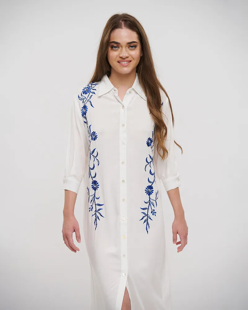 ΠΟΥΚΑΜΙΣΑ ΜΑΚΡΙΑ ΛΕΥΚΗ ΜΕ ΜΠΛΕ ΛΕΠΤΟΜΕΡΕΙΕΣ ONE SIZE (100%RAYON)