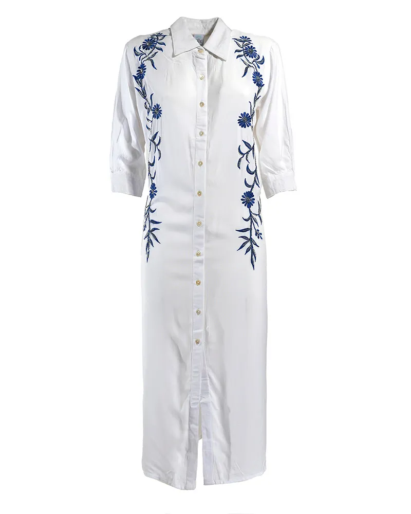 ΠΟΥΚΑΜΙΣΑ ΜΑΚΡΙΑ ΛΕΥΚΗ ΜΕ ΜΠΛΕ ΛΕΠΤΟΜΕΡΕΙΕΣ ONE SIZE (100%RAYON)