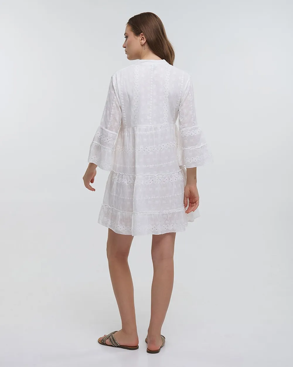 ΦΟΡΕΜΑ ΚΟΝΤΟ ΜΕ ΜΑΚΡΥ ΜΑΝΙΚΙ ΛΕΥΚΟ (100% COTTON)