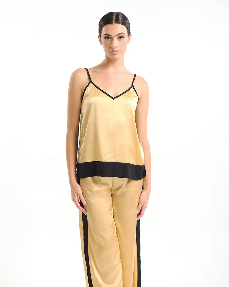 S/2 ΤΟΠ ΑΜΑΝΙΚΟ ΚΑΙ ΠΑΝΤΕΛΟΝΑ ΜΑΥΡΟ/ΧΡΥΣΟ ONE SIZE (100% VISCOSE)