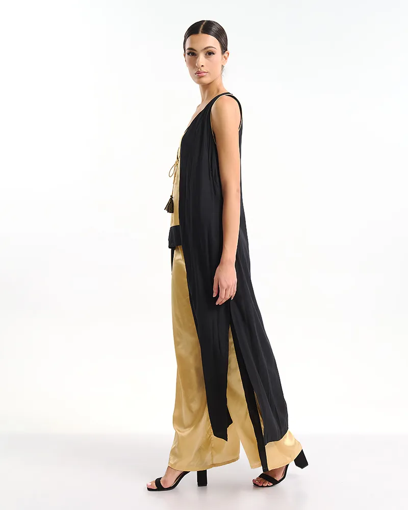 ΚΙΜΟΝΟ ΜΑΚΡΥ ΑΜΑΝΙΚΟ ΜΑΥΡΟ/ΧΡΥΣΟ ONE SIZE (100% VISCOSE)