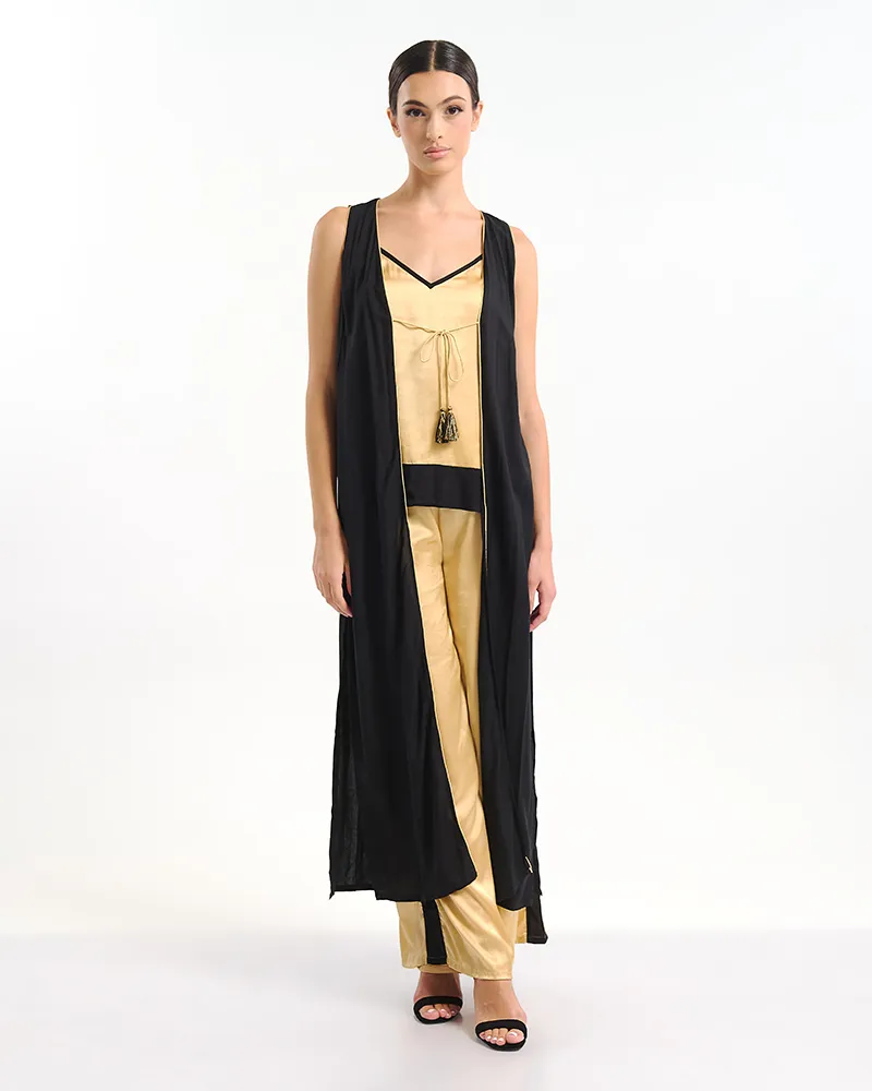 ΚΙΜΟΝΟ ΜΑΚΡΥ ΑΜΑΝΙΚΟ ΜΑΥΡΟ/ΧΡΥΣΟ ONE SIZE (100% VISCOSE)