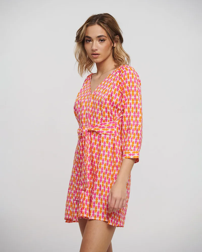 ΦΟΡΕΜΑ ΚΟΝΤΟ ΜΕ ΚΟΝΤΟ ΜΑΝΙΚΙ ΣΕ ΡΟΖ/ ΠΟΡΤΟΚΑΛΙ ΧΡΩΜΑ ONE SIZE (100% COTTON)