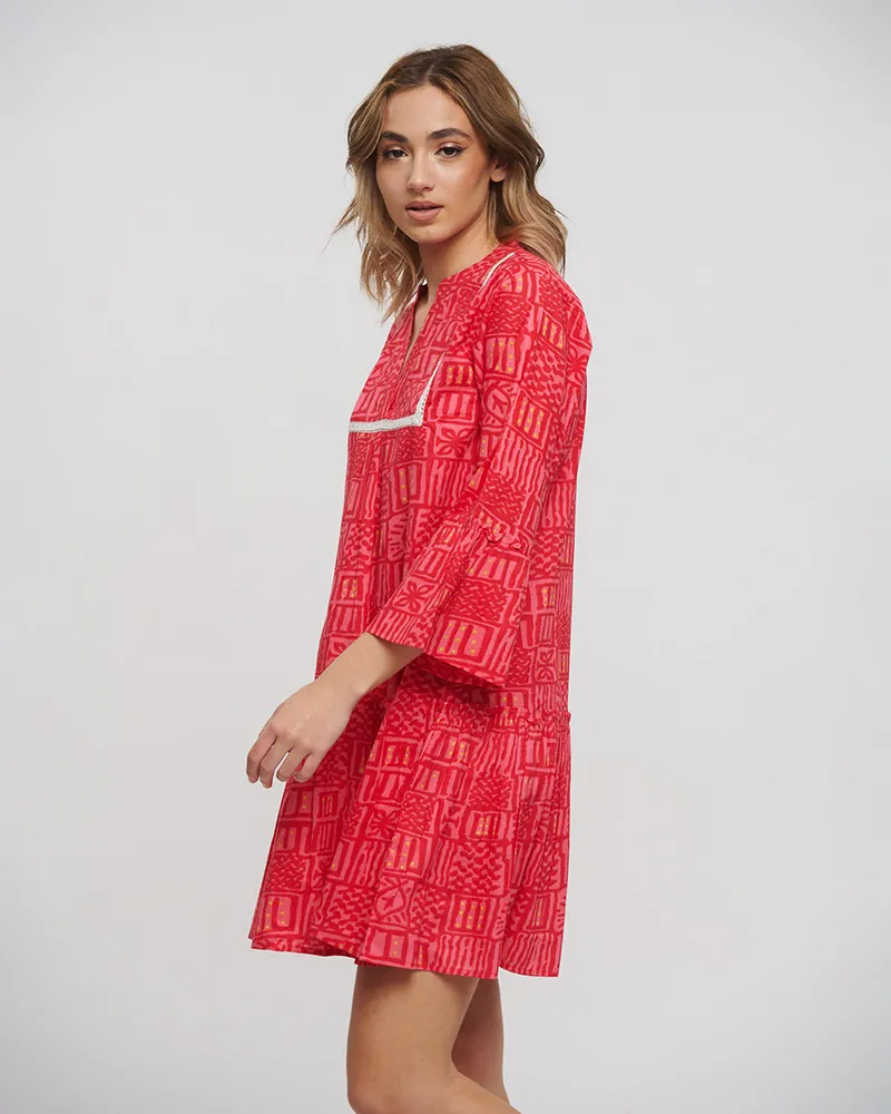 ΦΟΡΕΜΑ ΚΟΝΤΟ ΜΑΚΡΥΜΑΝΙΚΟ ΣΕ ΚΟΚΚΙΝΟ ΧΡΩΜΑ ONE SIZE (100% COTTON)