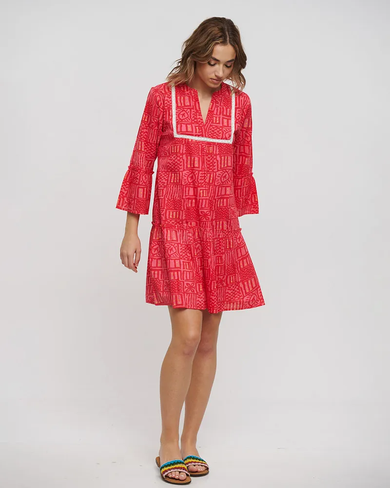 ΦΟΡΕΜΑ ΚΟΝΤΟ ΜΑΚΡΥΜΑΝΙΚΟ ΣΕ ΚΟΚΚΙΝΟ ΧΡΩΜΑ ONE SIZE (100% COTTON)