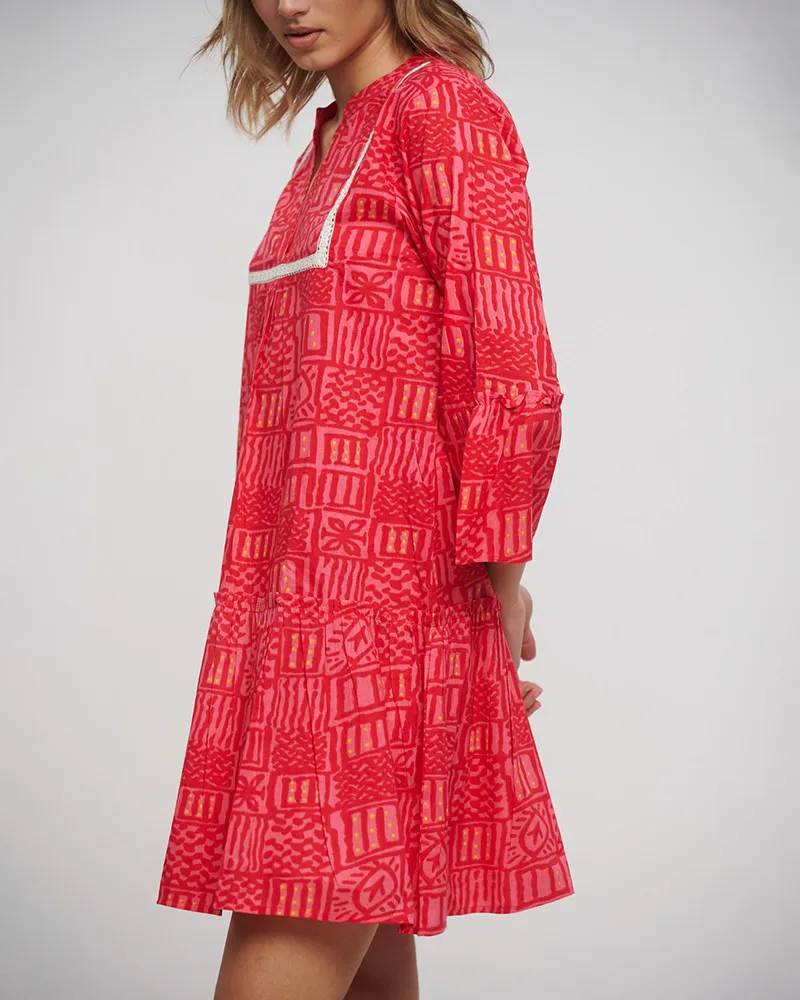 ΦΟΡΕΜΑ ΚΟΝΤΟ ΜΑΚΡΥΜΑΝΙΚΟ ΣΕ ΚΟΚΚΙΝΟ ΧΡΩΜΑ ONE SIZE (100% COTTON)