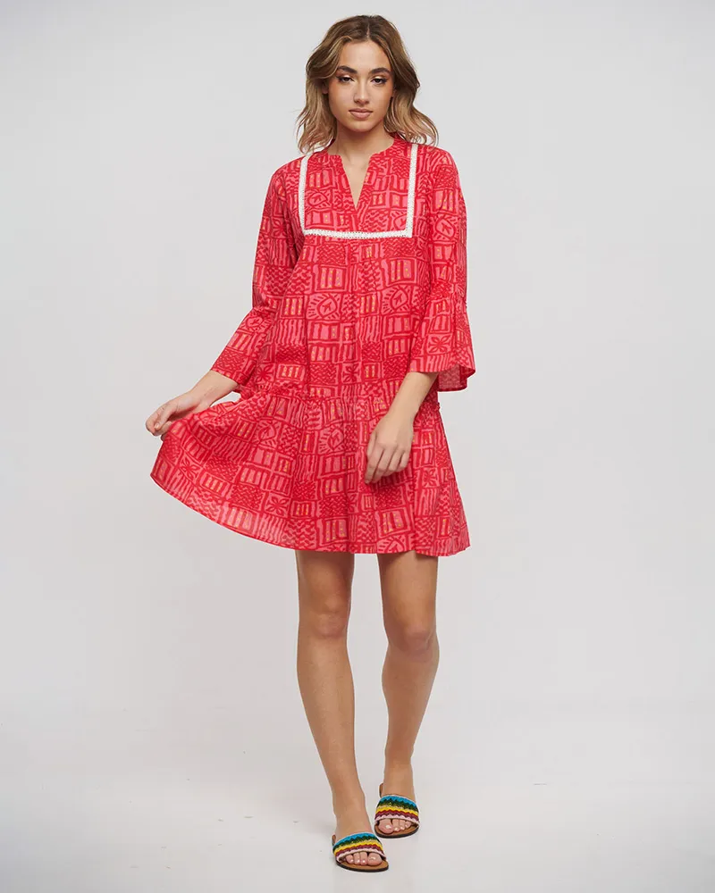 ΦΟΡΕΜΑ ΚΟΝΤΟ ΜΑΚΡΥΜΑΝΙΚΟ ΣΕ ΚΟΚΚΙΝΟ ΧΡΩΜΑ ONE SIZE (100% COTTON)