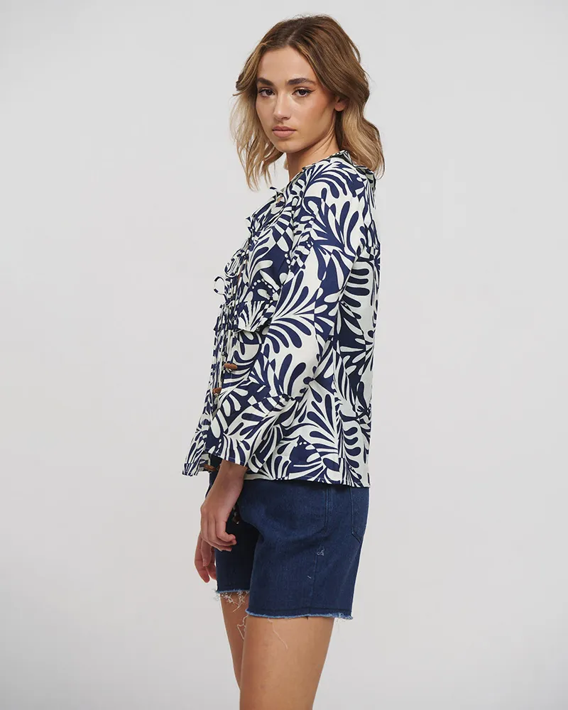 ΜΠΛΟΥΖΑ/KIMONO ΜΑΚΡΥΜΑΝΙΚΗ ΜΠΛΕ/ΛΕΥΚΟ ONE SIZE (100% COTTON)